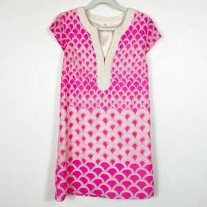 JB Julie Brown NYC Short Sleeve Pink & White Pearl Neck Dress Size 4